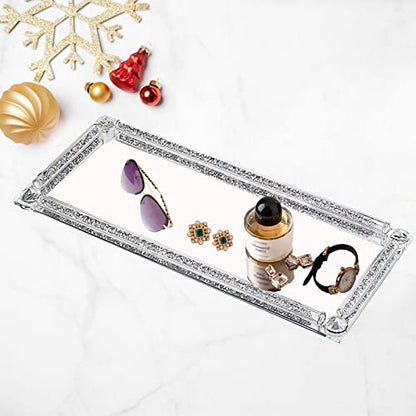 Crystal Glass Tray, 11.7"x5.9" Silver Rectangular Perfume Tray - color: Silver a