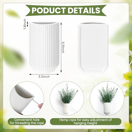 2 Pcs 5.9 Inch White Ceramic Wall Planter Modern Home