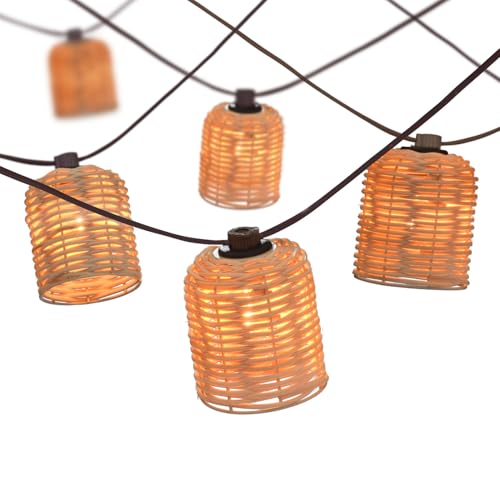 Natural Rattan String Lights, 10 Rustic Raffia Cage, 13 Ft Plug in & Connectable Wicker Lights,White Rattan - color: White Rattan