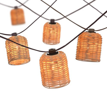 Natural Rattan String Lights, 10 Rustic Raffia Cage, 13 Ft Plug in & Connectable Wicker Lights,White Rattan - color: White Rattan