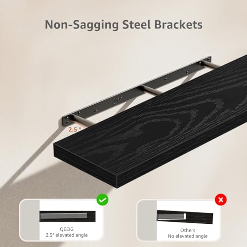 QEEIG Long Floating Shelves for Wall (Black, Set of 2, 35.4") - color: B. Black, size: 35.4"