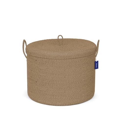 XXXXL Extra Large blanket basket with lid 21"x21"x18" blanket storage for living room,Large woven storage basket round laundry basket rope basket 115L (Jute) - color: Jute