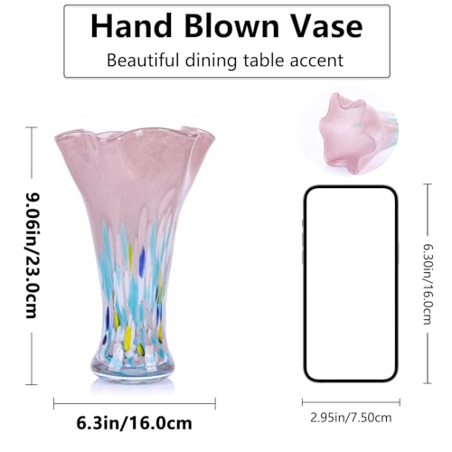 9.0" H Blush Glass Vases for Flower, Unique Hand Blown Glass Vase - color: Blush