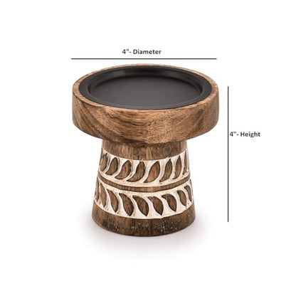 Kimona Candlestick Holders Round Turned Candle Holders for Candles Farmhouse Decorative Candelabras for Table Centerpiece & Home Décor (4" x 4" x 4")