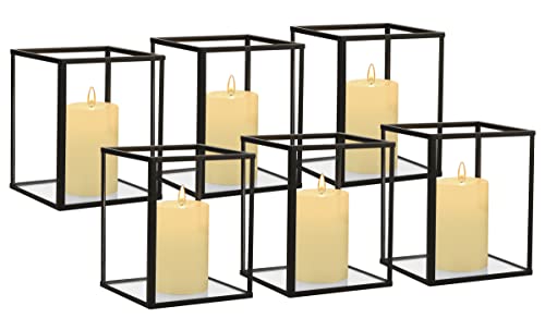 Phosphor Set of 6 PCS Small Glass Hurricane Camdle Holder, Black Candle Holder for Wedding, Party, Holiday. - color: Black-6pcs