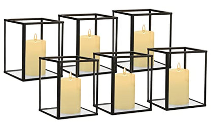Phosphor Set of 6 PCS Small Glass Hurricane Camdle Holder, Black Candle Holder for Wedding, Party, Holiday. - color: Black-6pcs