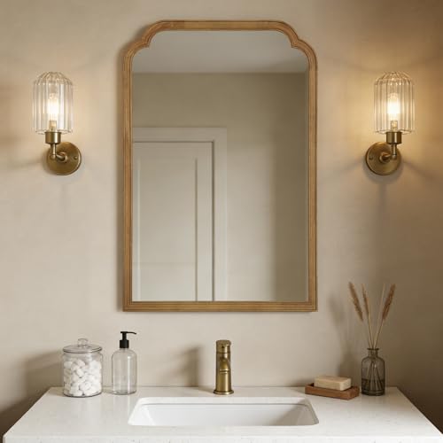 WallBeyond 24" x 36" Natural Wood Mirror for Wall Mounted, Rustic Wood Frame Wall Mirrors Decorative for Living Room or Bathroom Mirror (Natural Color) - color: Natural B, size: 36"L x 24"W