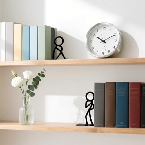 Metal Bookends Thinker People Book Ends for Shelves - color: Black - 1 Pair Thinker People