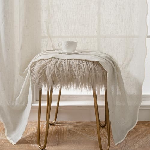 DriftAway Semi Sheer Scalloped Edge Linen Coastal Beach Window Curtains for Living Room Bedroom 2 Panels Rod Pocket Each Size 52 Inch by 72 Inch Taupe - color: Linen Taupe, size: 52"W x 72"L (Pack of 2)