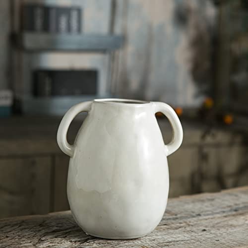 Tanvecle White Ceramic Vase with Handles, 7" Modern Farmhouse Decor - color: White