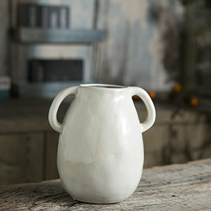 Tanvecle White Ceramic Vase with Handles, 7" Modern Farmhouse Decor - color: White