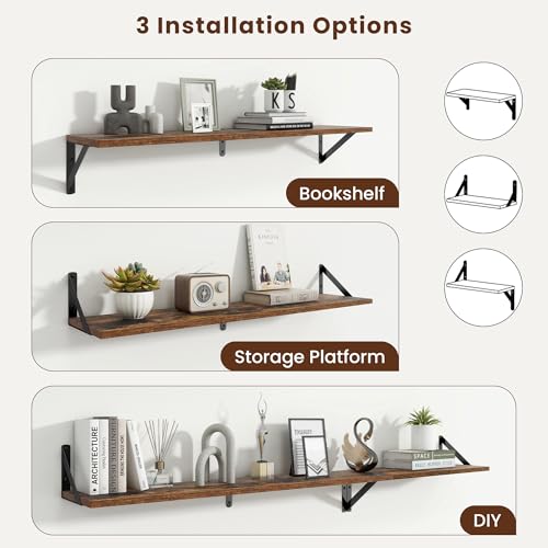 Axeman 36 Inch Floating Shelves, 8 Inch Deep Brown Wall Shelves Set of 2 - color: Rustic Brown, size: 36 Inch