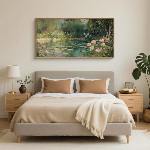 FWIEXA Monet Floral Framed Canvas Wall Art Set, Impressionist Botanical Garden Wall Decor, Vintage Ponds Tree Plant Artwork, Nature Landscape Prints, 20x40 Inches Pictures for for Living Room, Bedroom - color: Oil Painting Garden, size: 40"L x 20"W