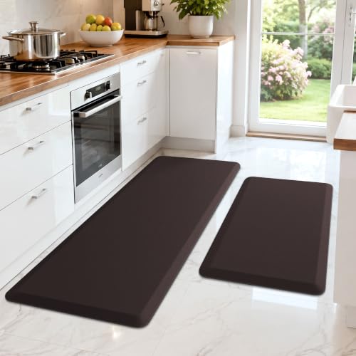 HappyTrends 2 PCS Kitchen Mat Cushioned Anti-Fatigue Floor Mat, Heavy Duty - color: Chocolate, size: 17.3"x28"+17.3"x47"