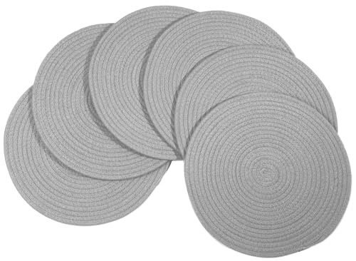 6Pcs Woven Placemats, Gray Cotton Rope Woven Vintage Place Mats, 13.8 Inch Round Plate Chargers Wicker Tablemats Farmhouse Boho Braided Heat Resistant Outdoor Placemat for Patio Table Decor - color: Gray, size: Round Set of 6