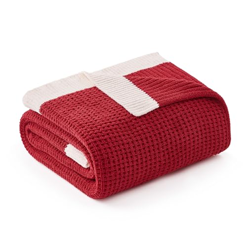 Amélie Home Chenille Throw Blanket, Soft Cozy Waffle Throw for Couch & Sofa, Warm Yet Lightweight, Breathable All-Season Throws for Women Men, Housewarming, Birthdays, 50"x60", Red - color: Red, size: Chenille Waffle Knit(50" x 60")