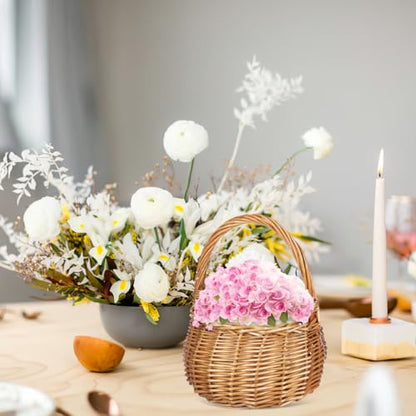 MAGICLULU Wicker Flower Basket with Handle Small Willow Woven Wedding Girl Basket for Candy Picnic Petals Rattan Storage Bin for Home Garden Decor, 8.66 x 6.10In, Light Brown