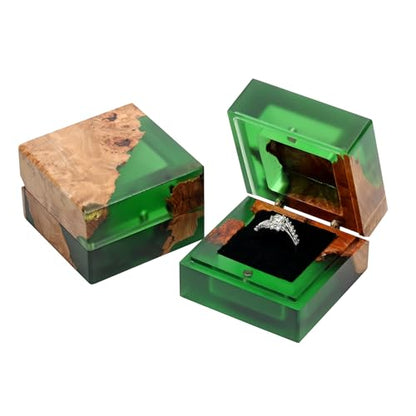 Wedding Ring Box,Sage Green Engagement Ring Box for Proposal with Single Slot Handcrafted, Made of Wood and Resin, Wedding Ceremony, Jewelry Organizer - color: Sage Green
