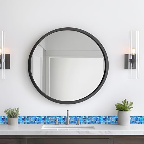HOMETITUTE Peel and Stick Wallpaper Border 4x196in Blue Mosaic Pattern - color: blue texture#1
