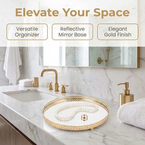Gold Mirror Tray Round Vanity Organizer for Perfume Jewelry Home Decor