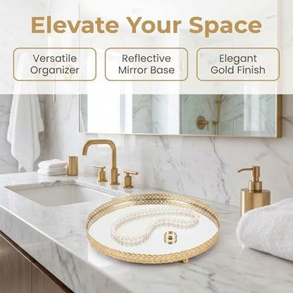 Gold Mirror Tray Round Vanity Organizer for Perfume Jewelry Home Decor