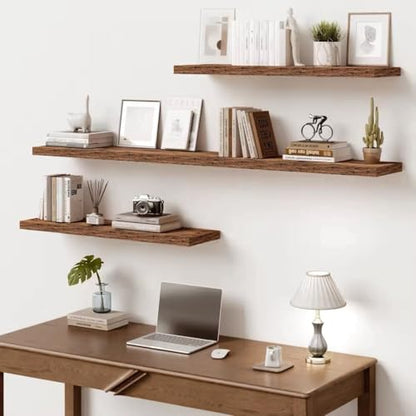 Vivelove 36" Floating Shelves 10 inch Deep, Set of 2, Rustic Brown - color: Rustic Brown, size: 35.4”wx10.2”dx1.5”h