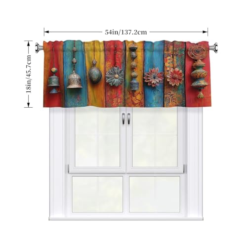 Bohemian Curtain Valance 54x18 Inches Window Treatment Rod Pocket Valance for Kitchen Bathroom Bedroom - color: Bohemian