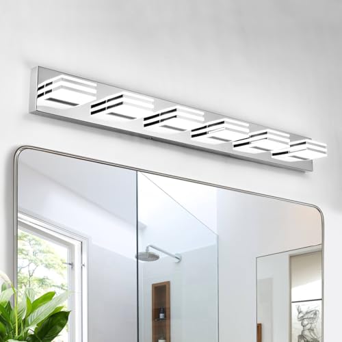 Modern Bathroom Light Fixtures 6 Light LED Vanity Lighting Bar 41 Inch Wall Lights above Mirror 36W Mirror Light Fixtures Chrome Bath Lamps 6000K Restroom Sink Light Long Vanity Sconces Lights - color: Chrome-Not-Dimmable, size: 6-Light, 41-Inch