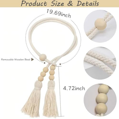 Wooden Beads Tassel Curtain Tiebacks, Curtain Tie Backs for Curtains 2 Pack, Sheer/Drapery Curtain Holdbacks, Rope Curtain Tie Backs, Boho Curtain Tiebacks for Mordern Farmhouse Home Office