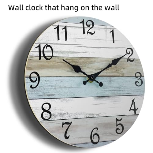 CHYLIN Wall Clock Silent Non-Ticking Battery Operated Rustic Coastal 10" - color: B-white,brown,blue, size: 10 inch