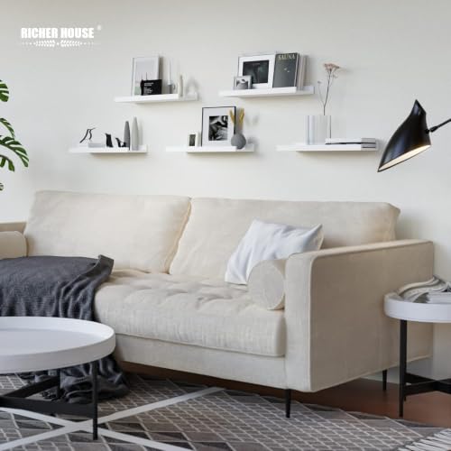 RICHER HOUSE 5-Set Floating Shelves with Lip, White Wall Mounted Wood Shelf - color: White, size: 16in
