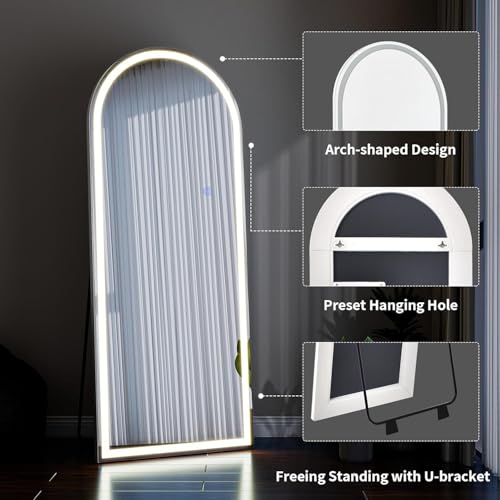 VooBang 64"x21" LED Arched Mirror Full Length with Dimmable Lights - color: White, size: 64"L x 21"W