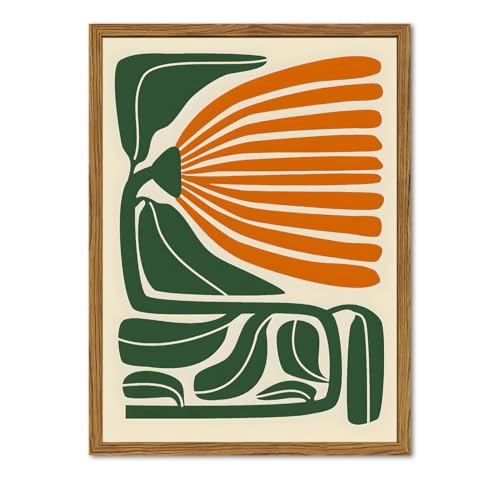 Framed Boho Floral Wall Art, Mid Century Modern Flower Canvas Wall Decor Pictures, Green and Orange Abstract Botanical Paintings Poster Prints Eclectic Home Decor for Living Room Bedroom 16x24 inch - color: Mid Century Modern Floral, size: 24"L x 16"W