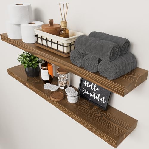 Solid Wood Floating Shelves for Wall 36 Inches Long, Walnut Wooden Shelf - color: Walnut, size: 36 Inch