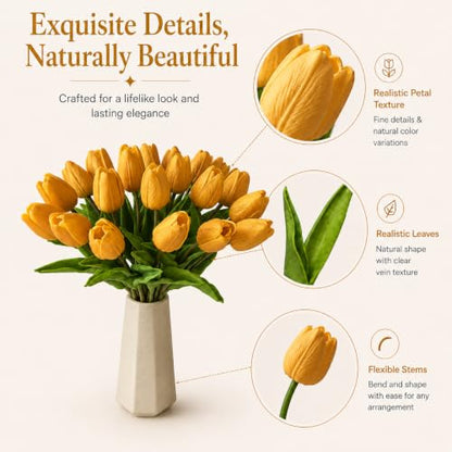 Mandy's 20 Stems Gold Artificial Tulip Flowers for Home Centerpieces - color: Gold