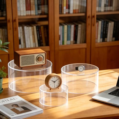 ASelected 6-Piece Clear Acrylic Cylinder Display Risers Includes 5.9/ 5.1/3.5" Diameter Risers Display Stands for Jewelry, Collectibles, and Table Decor