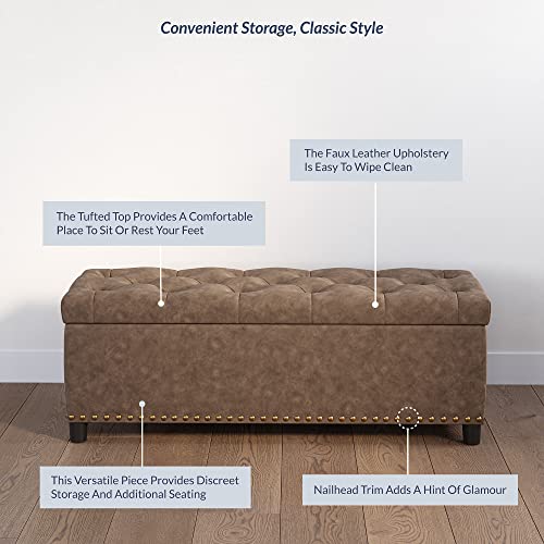 BELLEZE Storage Ottoman, Tufted Ottoman with Close Hinge, Foot Rest for Living Room (Rustic Brown, 47 inch) - color: Rustic Brown