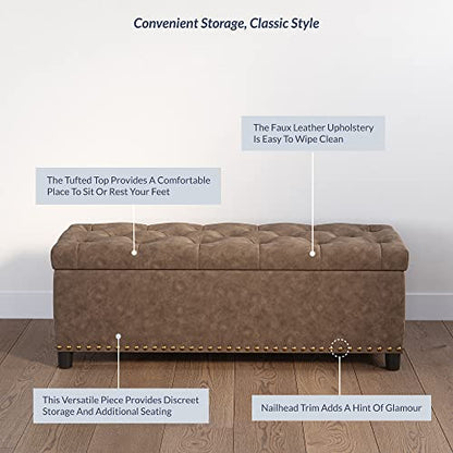BELLEZE Storage Ottoman, Tufted Ottoman with Close Hinge, Foot Rest for Living Room (Rustic Brown, 47 inch) - color: Rustic Brown