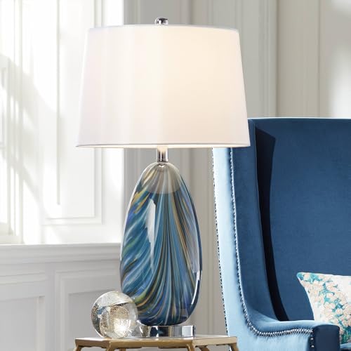 Pablo 27" Tall Table Lamp Blue Art Glass Table Top Dimmer Modern - color: Blue Art Glass - Table Top Dimmer Included