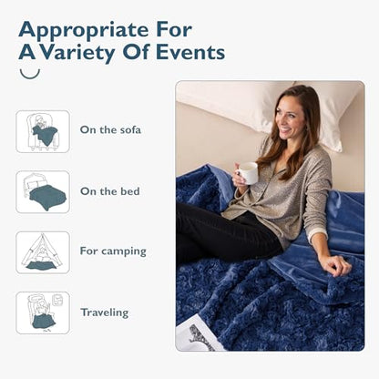 ALPHA HOME, Fluffy Polyester Throw Blanket, Throw Size, Navy - color: Navy, size: Throw