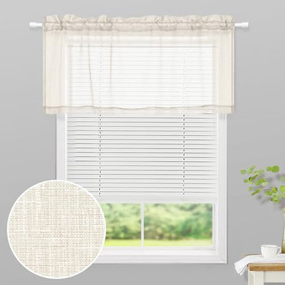 KOUFALL Kitchen Valances for Windows,Linen Sheer Farmhouse Valances for Living Room,Beige - color: Beige