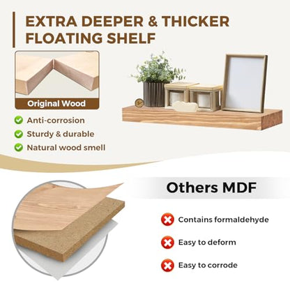Solid Wood Floating Shelves, 17 Inch Wall Shelves, Set of 2, Oak - color: Oak, size: 17x8x1.6