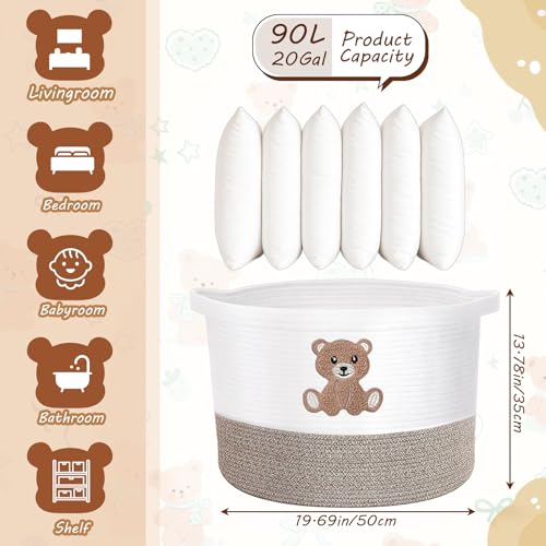 LemonRoad Large Woven Bear Basket, Cotton Rope, Cute Bear, Brown - color: Brown, size: Cotton Rope, style: Cute Bear
