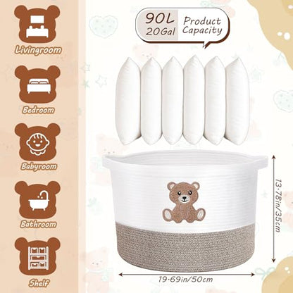 LemonRoad Large Woven Bear Basket, Cotton Rope, Cute Bear, Brown - color: Brown, size: Cotton Rope, style: Cute Bear