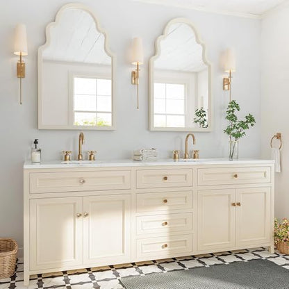 24x40 Cream White Arched Wood Framed Bathroom Vanity Wall Mirror - color: White, size: 40"L x 24"W
