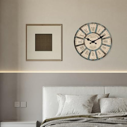 Rustic Wooden Silent Wall Clock Battery Operated 14 Inch - color: Blue1, size: 14 Inch