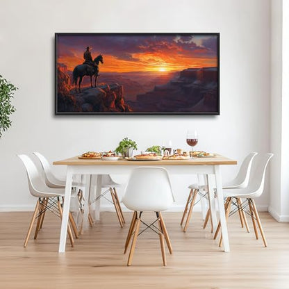 Trulave Framed Large Western Cowboy Wall Art for Living Room 60''x30'' - color: Western Cowboy, size: 60"L x 30"W