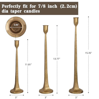 Iron Taper Candle Holder Set of 3 - Decorative Tall Candle Stand - color: Antique Brass