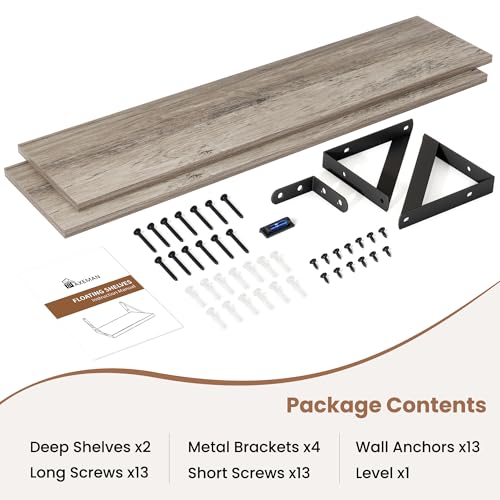 Axeman 40 Inch Floating Shelves, 8 Inch Deep Grey Wall Shelves Set of 2 - color: Grey, size: 39.4 Inch