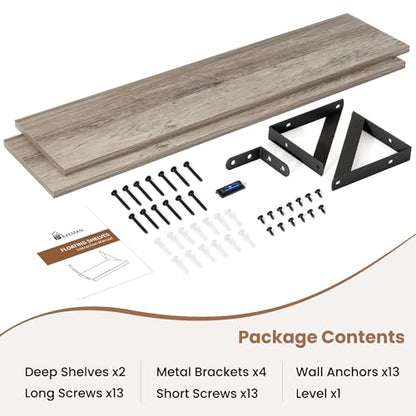 Axeman 40 Inch Floating Shelves, 8 Inch Deep Grey Wall Shelves Set of 2 - color: Grey, size: 39.4 Inch